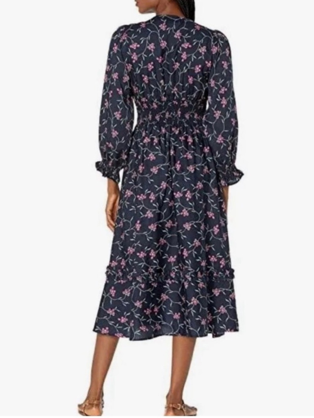 NWT Outerknown Sundance Oceana Midi Floral Long Sleeve Dress Navy Pink XS - Picture 2 of 15